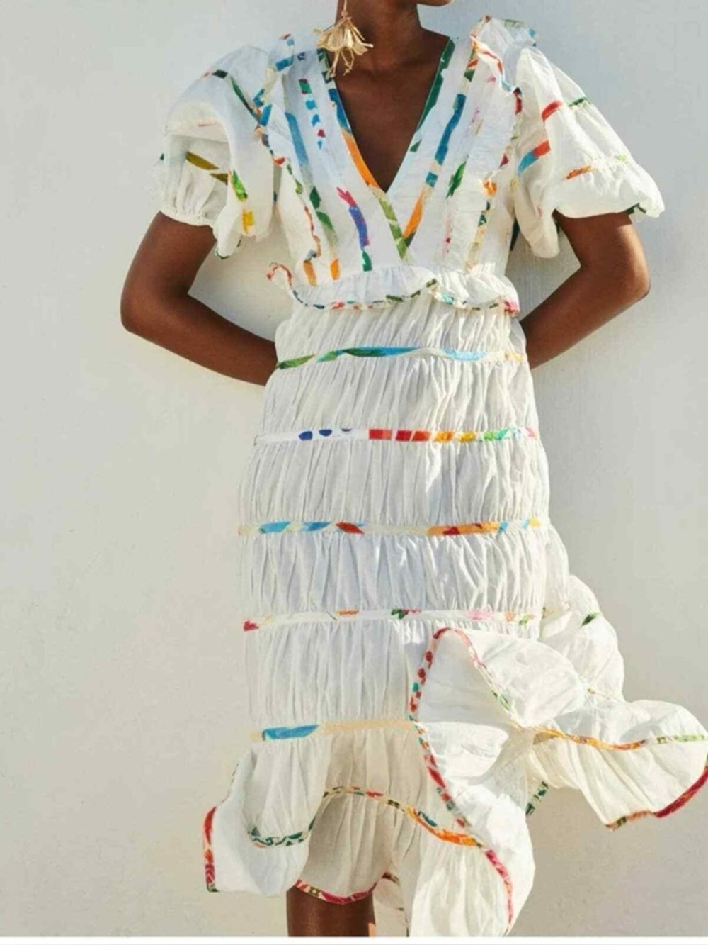 FARM Rio Mixed Off-White Prints Midi Dress